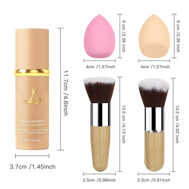 Detalle 2 de Match Foundation 4-in-1 with SPF 50 (Color Changing Medium Spectrum) with 2 Brushes & 2 Sponge