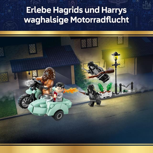 Detalle de LEGO Harry Potter 76459 „Hagrids und Harrys Flucht aus dem Ligusterweg“ – Motorrad-Spielzeug mit 4 Minifiguren