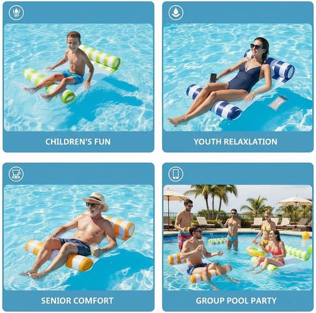 Detalle de Auspicious Rain 3/5/8 Pack Pool Hammock Water Float (4-in-1) — Non-Stick PVC Multi-Purpose Lounger