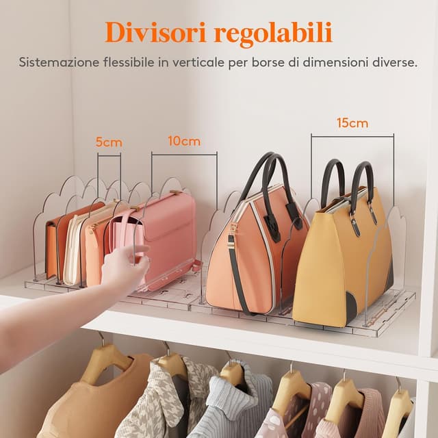 Detalle de Lifewit divisori per borse da armadio in plastica – set regolabile da 2 organizer trasparenti