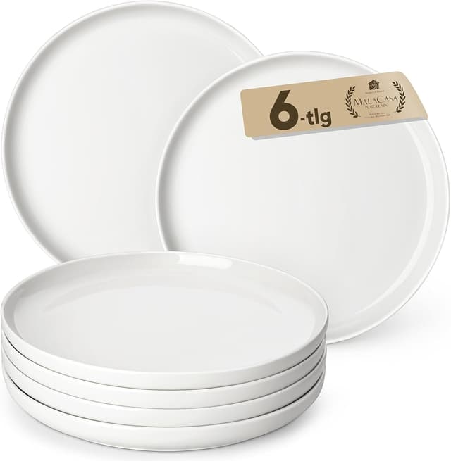 Detalle de MALACASA LUNA Groß-Teller-Set für 6 Personen, weißes Porzellan Ø 26 cm