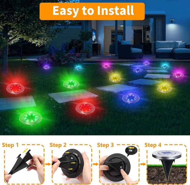 Thumbnail 6 de Qedertek Solar-Bodenleuchten für außen (8er-Set) mit 8 LEDs und RGB, IP65