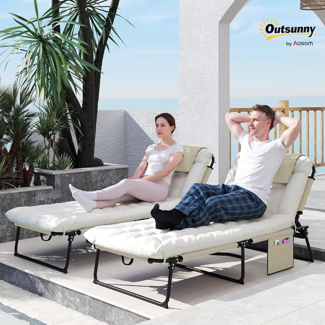 Detalle 2 de Outsunny transats bains de soleil 2 pcs beige