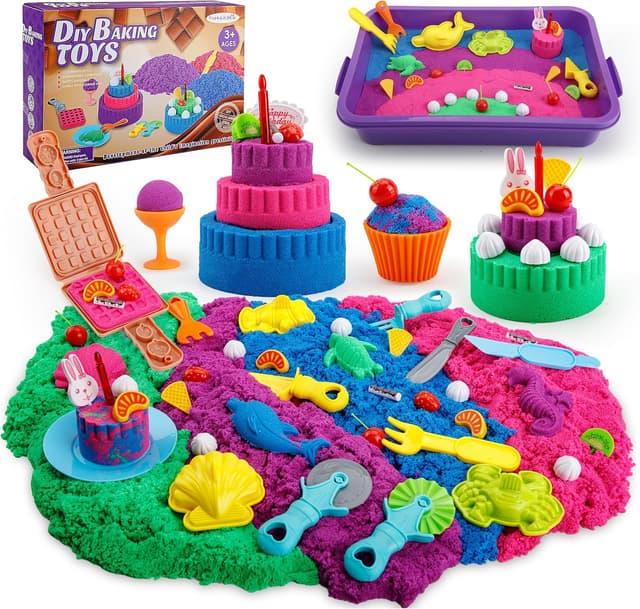 Detalle de YIDESTARS Sensory Play Kit: Sand Art & Ice Cream Toy Set (4lbs colorful sand) for ages 3–8