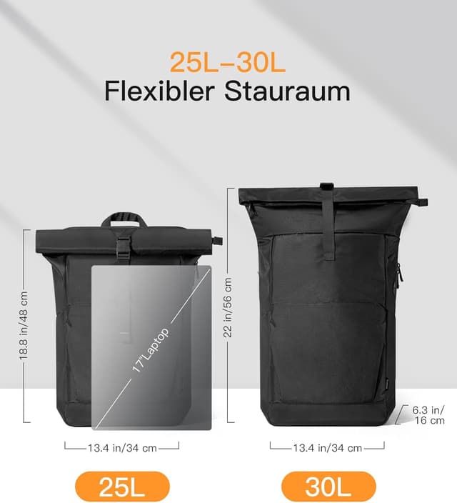 Thumbnail 1 de Inateck Rolltop Rucksack 25–30L mit Schuhfach, 17 Zoll 💼