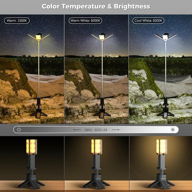 Detalle de Clemas Telescopic Camping Lights Rechargeable 14,000 mAh – Magnetic, Dimmable LED Lanterns (6000LM, IPX5)