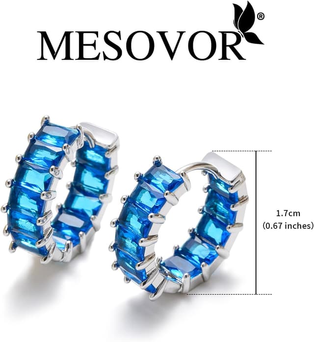 Detalle de Mesovor Boucles d’oreilles créoles argent avec zircone cubique (huggie hoops) pour femmes et filles
