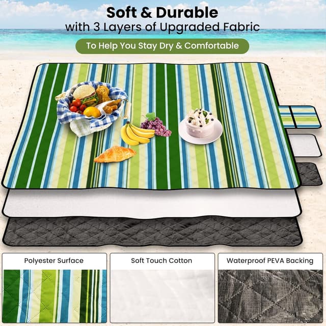 Detalle de Coperta Pic Nic Impermeabile 200 x 200 cm pieghevole antisabbia (stuoia da spiaggia/campeggio)