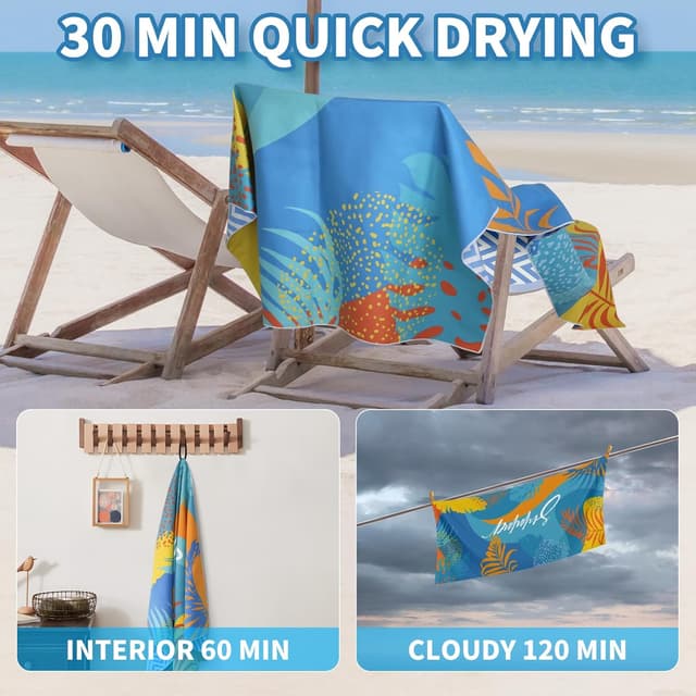 Detalle 2 de Startseite 200 x 90 cm Microfibre Beach Towel (Large, Quick Drying, Sand-Free) with Storage Bag