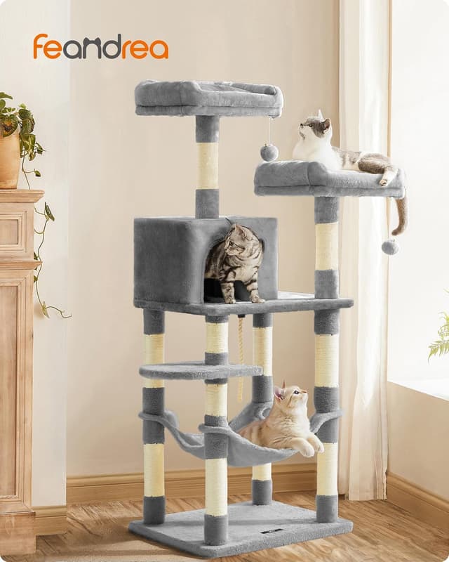 Detalle 2 de Feandrea Kratzbaum 143 cm hoch mit 11 Kratzsäulen