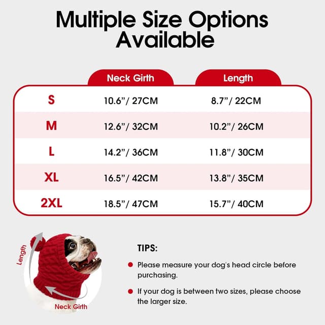 Detalle de CITÉTOILE Weihnachtsmütze für Hunde – gestrickte Santa-Mütze mit Zopfmuster und Bommel (Rot, L)