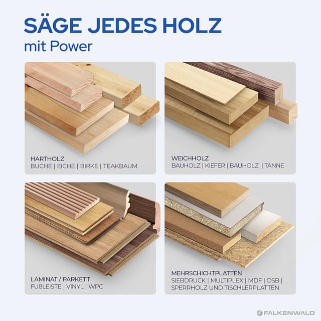 Detalle de FALKENWALD® Stichsägeblätter Holz T1044DP – extra lang (250 mm) bis 190 mm Schnitttiefe, 6 TPI, T-Schaft