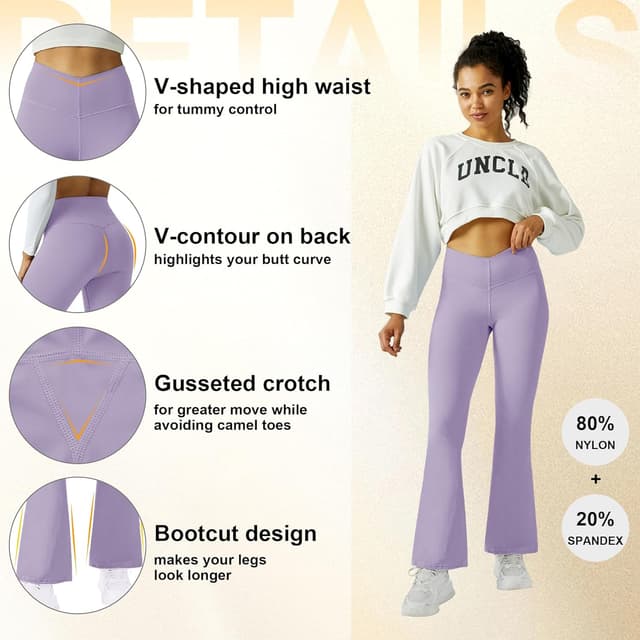 Detalle 1 de Friptspyg V-Shape Flared Leggings for Women with High Waist Tummy Control