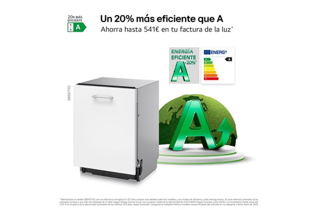 Thumbnail 4 de LG DB5976TXS Lavavajillas integrable 3ª bandeja 20% más eficiente