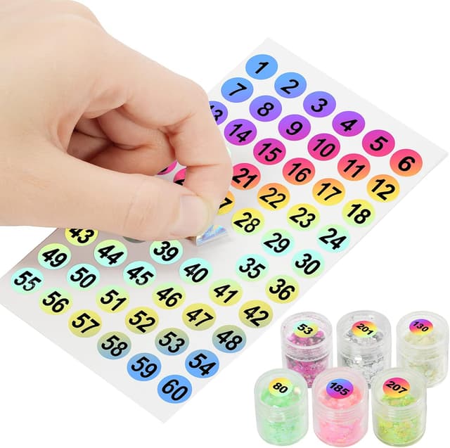 Detalle de OSDUE 10 fogli adesivi riflettenti numerati laser, diametro 10 mm, etichette impermeabili per inventario e organizzazione