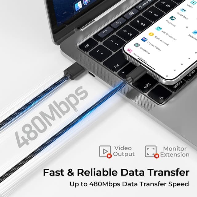 Detalle de Basesailor Ladekabel USB-A auf USB-C für iPhone 17, PS5-Controller & USB-C-Geräte (2er Set, 2 m) – Schwarz