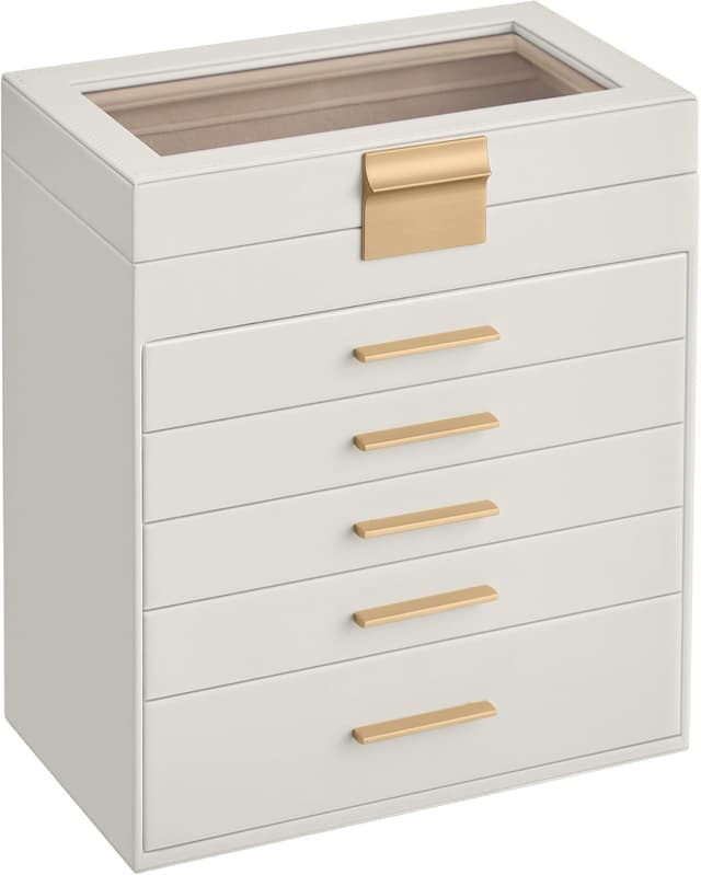 Detalle de SONGMICS GISELLA Schmuckbox Glasdeckel 6 Ebenen