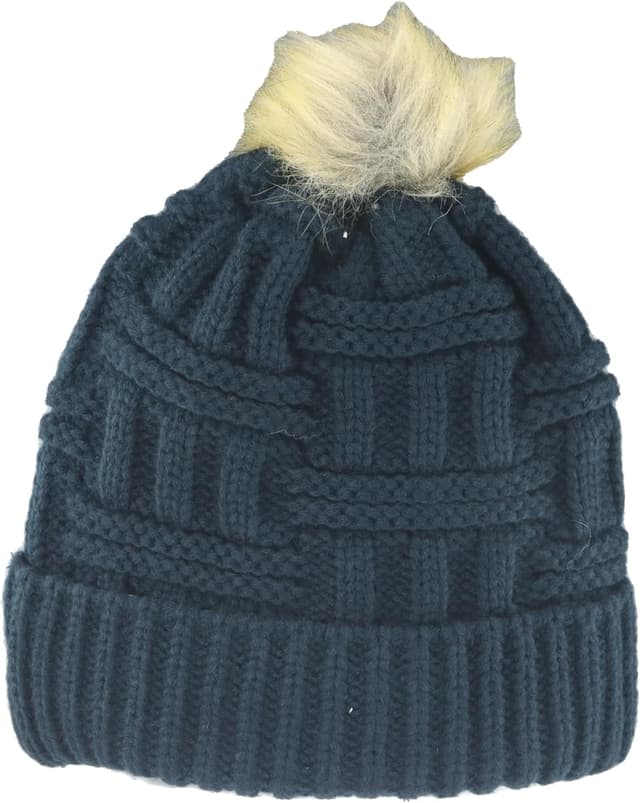 Detalle de ZHATS NHL Officially Licensed Women’s Faux Fur Pom Beanie (Columbus Blue Jackets)