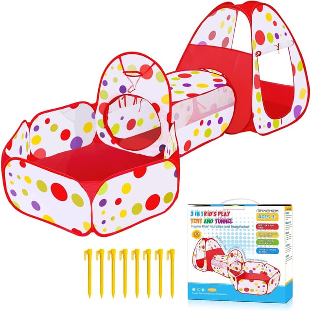 Detalle de MAIKEHIGH 3 in 1 Kids Play Tent with Pop-Up Crawl Tunnel & Ball Pit (Foldable Indoor/Outdoor Playhouse)