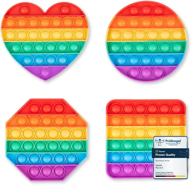 Detalle de Valino Pop on It per Bambini – Set Pop Bubble impermeabile di 4 fidget (silicone, anti-stress)