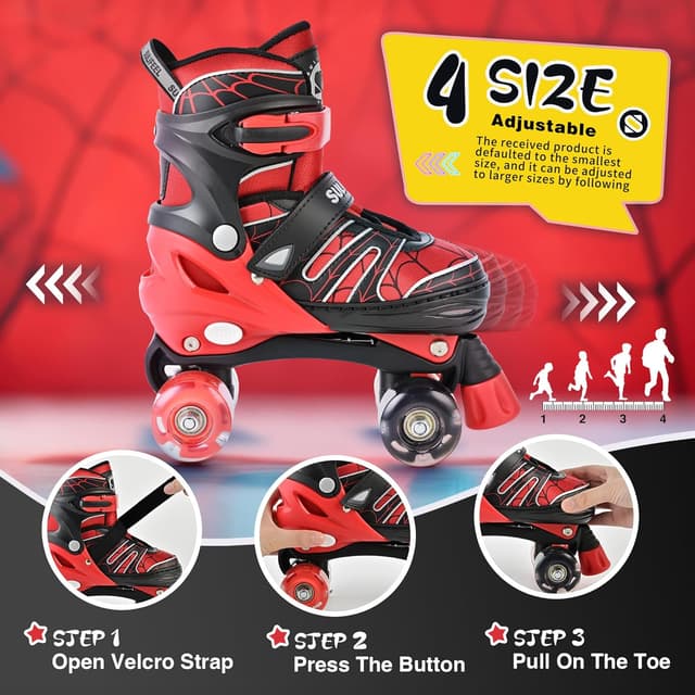 Detalle de SULIFEEL Adjustable Kids Roller Skates (Ages 3–12) with 4-Size Fit & Light-Up Wheels