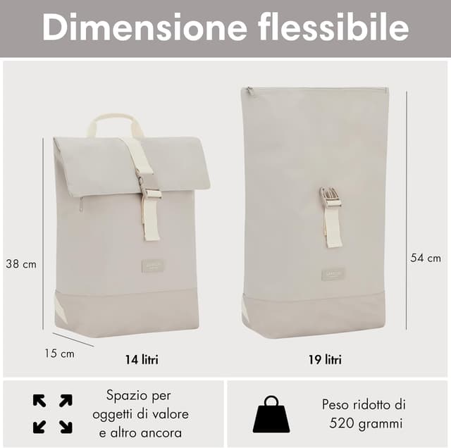 Detalle 2 de LARKSON Tammo rolltop impermeabile per PC fino a 16" – zaino leggero da lavoro, università e viaggio
