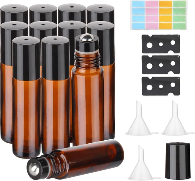 Detalle de Hyber&Cara 10ml Glass Roll-On Bottles (12 pack) with Stainless Steel Roller Balls