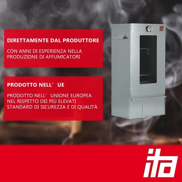 Detalle 2 de ITA Affumicatore 7000, armadio per affumicare premium in acciaio zincato con 3 ripiani, finestra e termometro