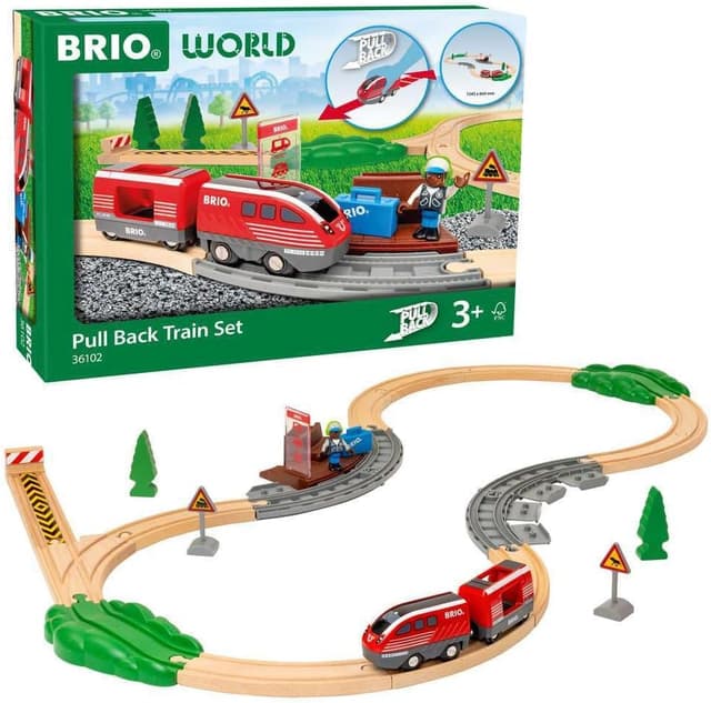 Detalle de BRIO World 36102 Circuit de train à rétrofriction – circuit miniature en bois pour enfants dès 3 ans