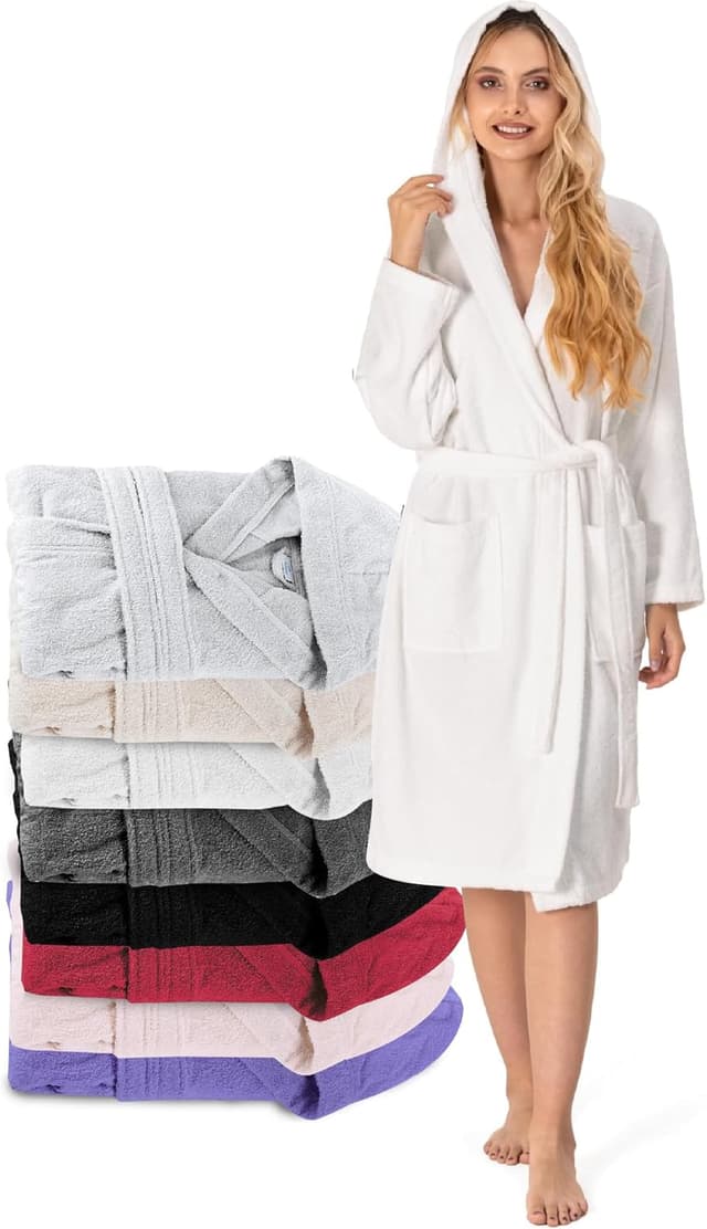 Detalle de Twinzen Damen-Bademantel mit Kapuze aus 100% Baumwolle (OEKO‑TEX®), XS–XL