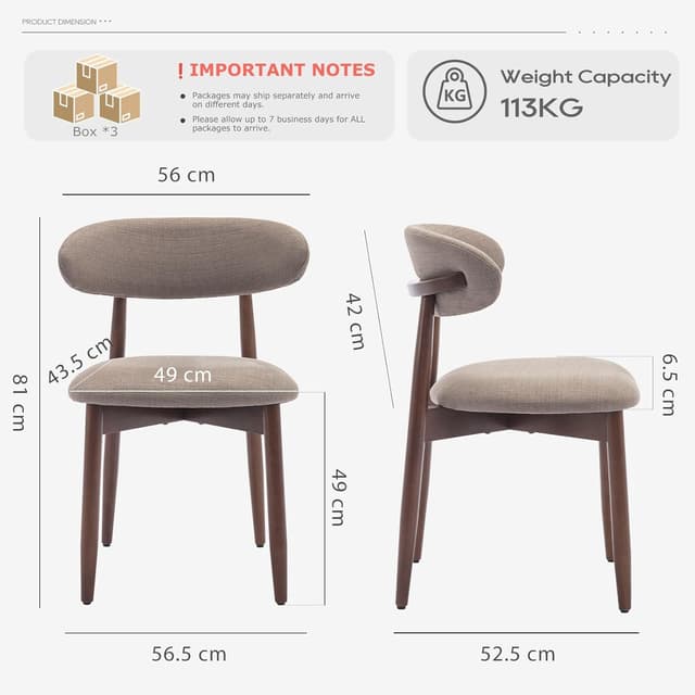 Detalle de COLAMY Modern Dining Chairs Set with Wooden Legs – upholstered fabric dining chairs