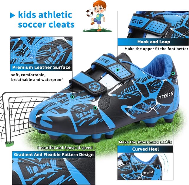 Detalle de Kids Boys Girls FG/AG Football Boots Trainers – Hook & Loop Anti-Collision Cleats for Indoor/Outdoor Play