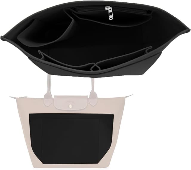 Detalle de HYEPNED Bag Wallet Insert Organizer (Black M) – Felt multi-pocket tote insert for Longchamp