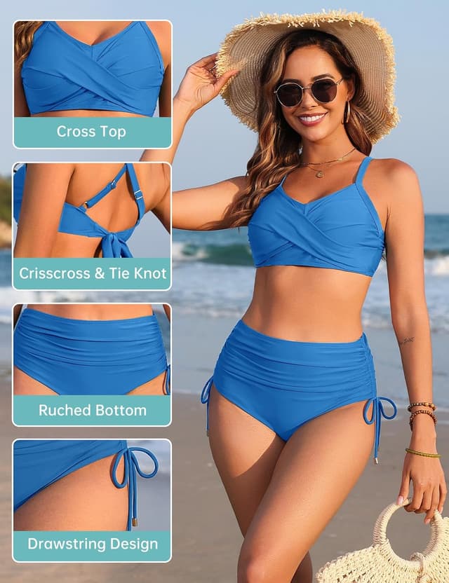 Detalle de Nadeer Damen Bikini-Set mit V-Ausschnitt, High Waist & Crossover-Trägern