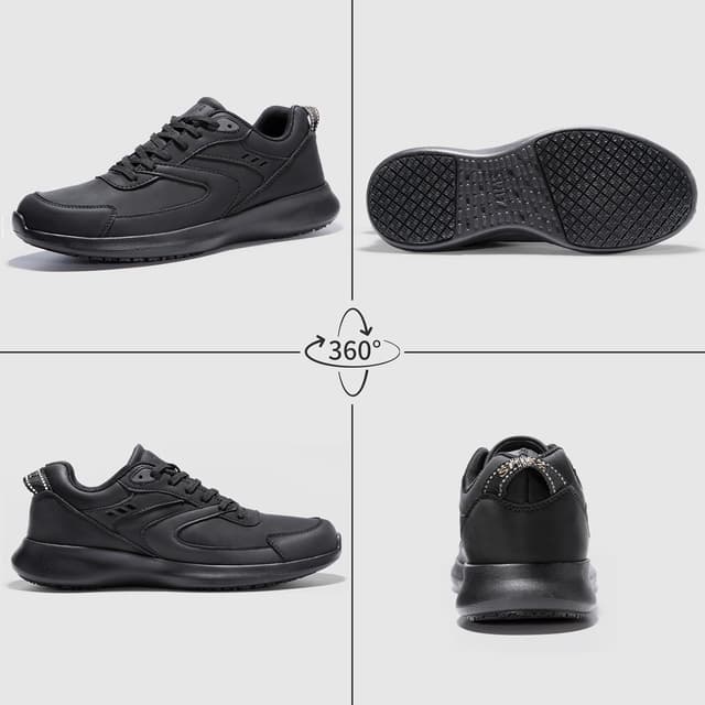 Detalle de SPIEZ Non Slip Chef Shoes – Lightweight Men’s Work Trainers with SRC Certification, Water-Repellent Black (UK 6.5–11)