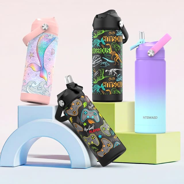 Thumbnail 6 de Ntswasd Trinkflasche aus Edelstahl mit Strohhalm, 550 ml (BPA-frei) – auslaufsichere Thermoflasche für Schule, Sport & Kinder (Rosa)