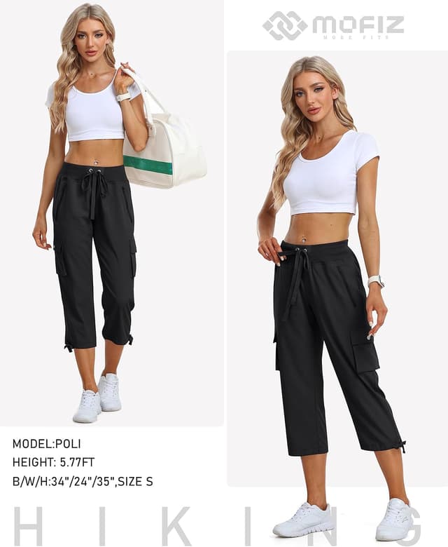 Detalle de MoFiz Cargo Capris for Women, Quick Dry