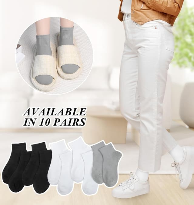 Detalle de Tialfas 10 Pairs Women’s Trainer & Running Socks (4–7) – Breathable Cotton Ankle Quarter Socks, Multipack