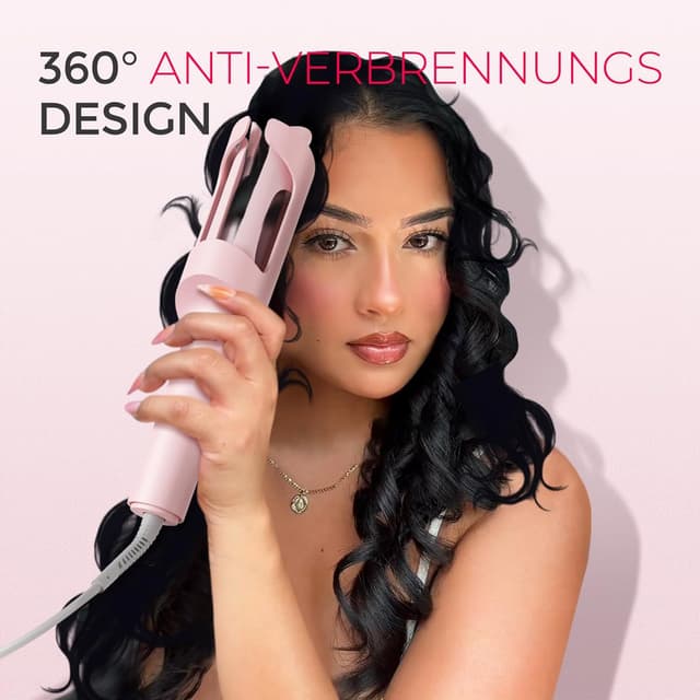 Detalle de TYMO CURLPRO Lockenstab automatisch 32 mm – Locken mit drehbarer Heiztechnik, 160–210 °C, Hitzeschutz, rosa