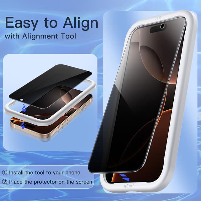 Detalle de JETech Privacy Screen Protector for iPhone 16 Pro Max (6.9-inch) Anti-Spy Tempered Glass Film, 2-Pack