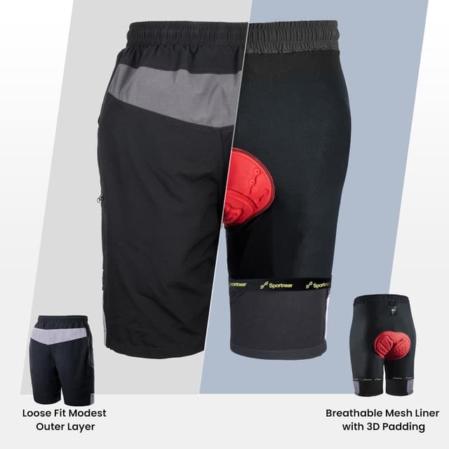 Detalle 2 de Sportneer MTB Radlerhose Herren mit 3D-Polsterung und reflektierenden Streifen