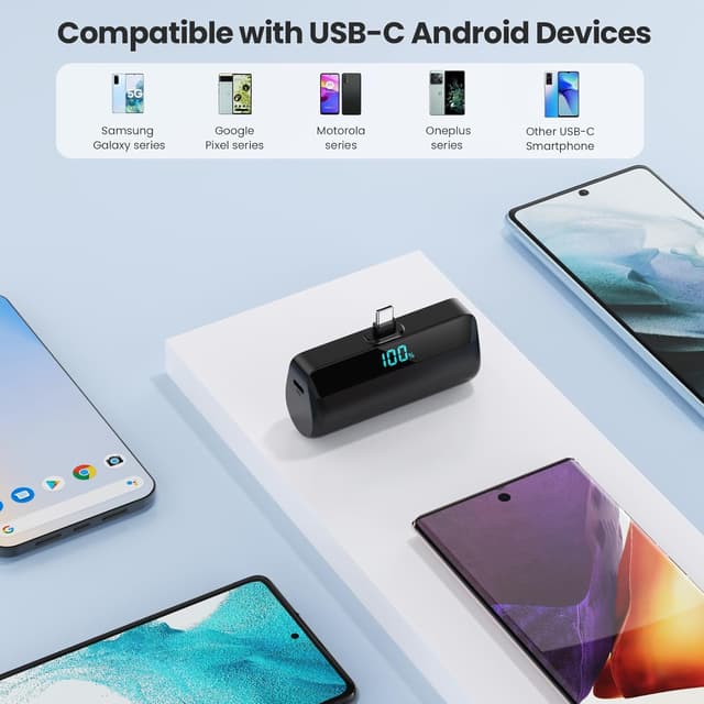 Detalle de Feob Mini Power Bank 5200 mAh mit USB‑C und LCD‑Display für iPhone 17/16 sowie Android