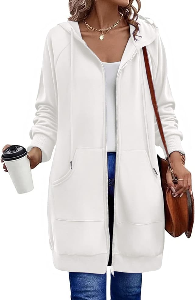 Detalle de Zeagoo Women’s Zip Up Longline Hoodie Tunic Sweatshirt with Pockets
