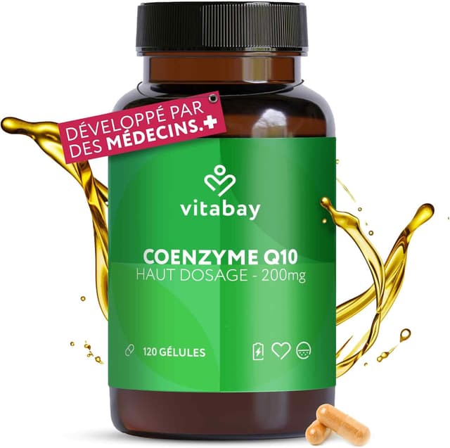Detalle de vitabay Coenzyme Q10 Ubiquinone 200 mg – 120 capsules végétales, Q10 naturelle fermentée (100% vegan)