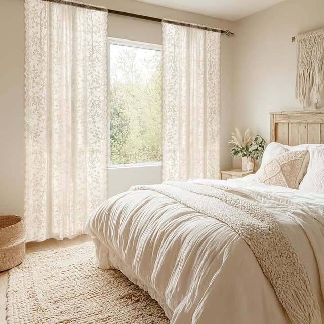 Thumbnail 6 de YSTELLAA rideaux semi-transparents en voilage, lot de 2 pièces 70x240 cm, pour tringle passe-tringle (beige)