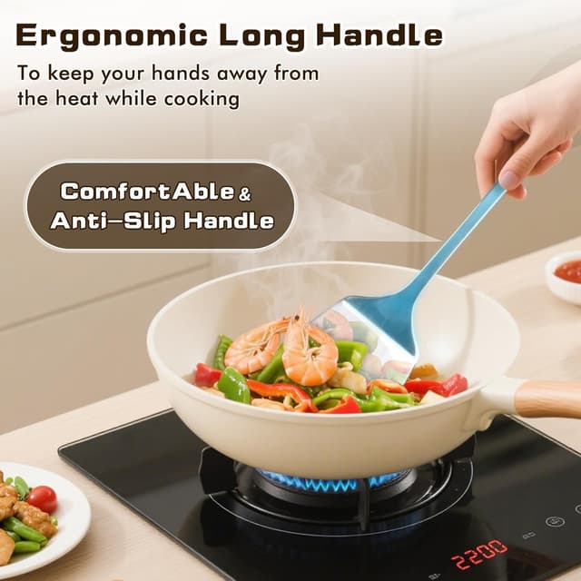 Thumbnail 3 de 4-Piece Stainless Steel Cooking Utensils Set (Solid & Slotted Turner, Wok Spatula, Serving Spoon)