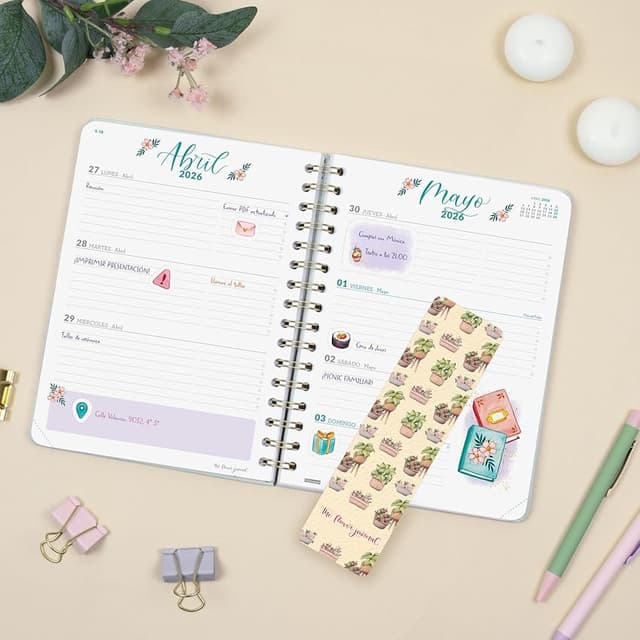 Detalle 2 de Finocam Agenda The Flower Journal Curso 2025–2026 12 meses Verde