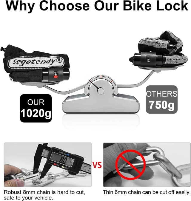 Detalle de Segotendy antivol vélo chaîne 8 mm