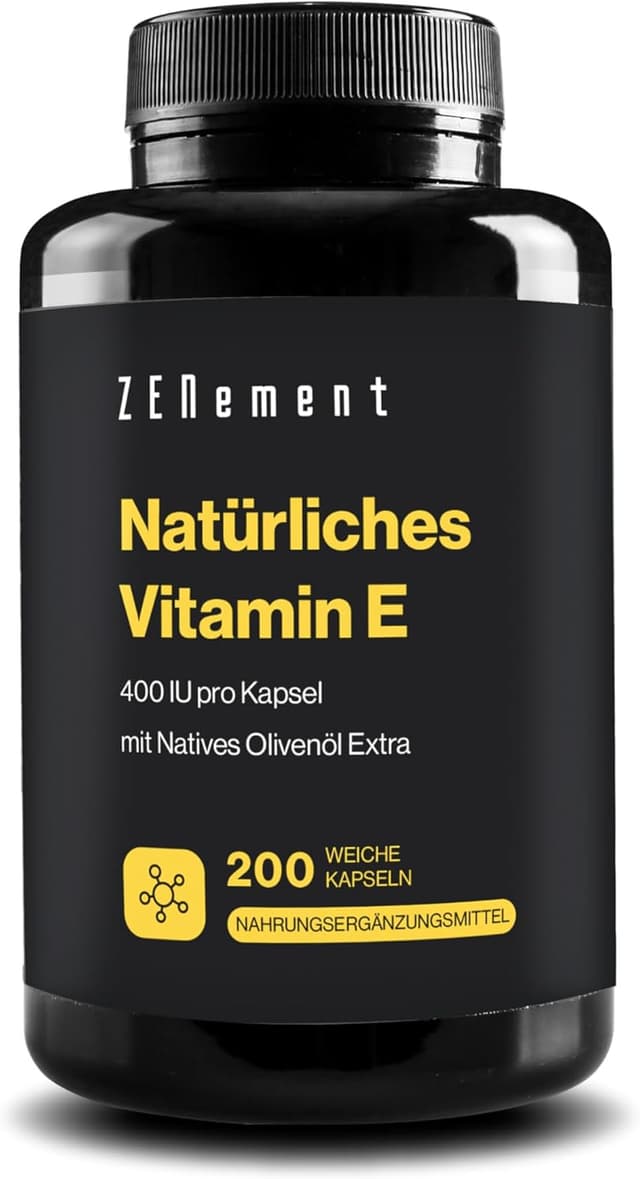 Detalle de Natürliches Vitamin E (Alpha-Tocopherol) 400 IU pro Kapsel – 200 Weichkapseln mit Bio-Nativem Olivenöl extra von Zenement