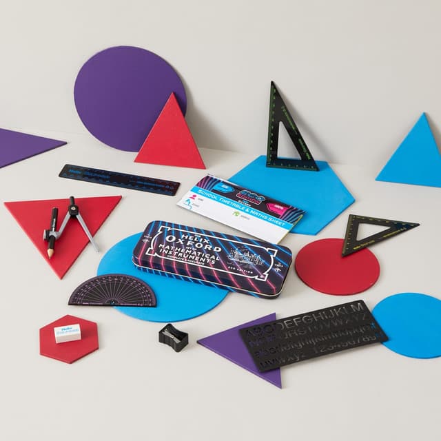 Detalle de Helix Oxford Cyber Eco Maths Set – complete 9-piece school maths equipment (with tin)